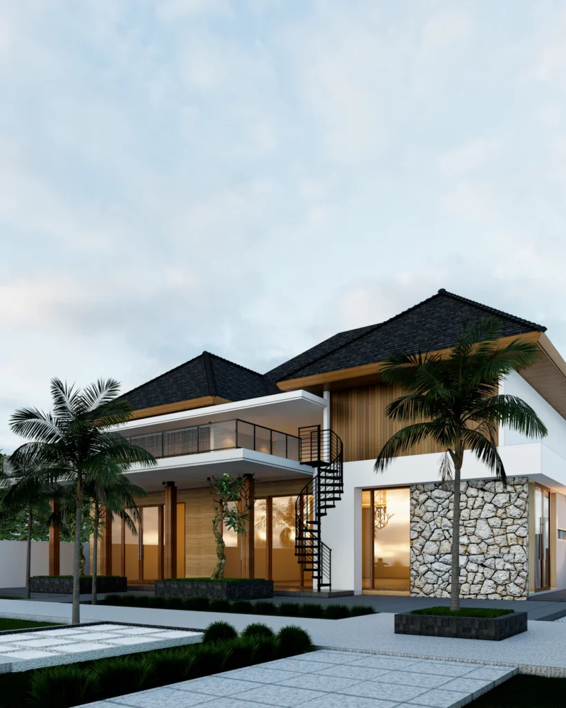 Maison contemporaine entourée de palmiers