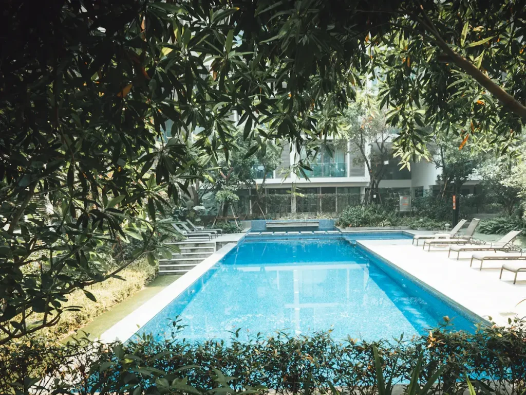 Piscine entourée de végétation